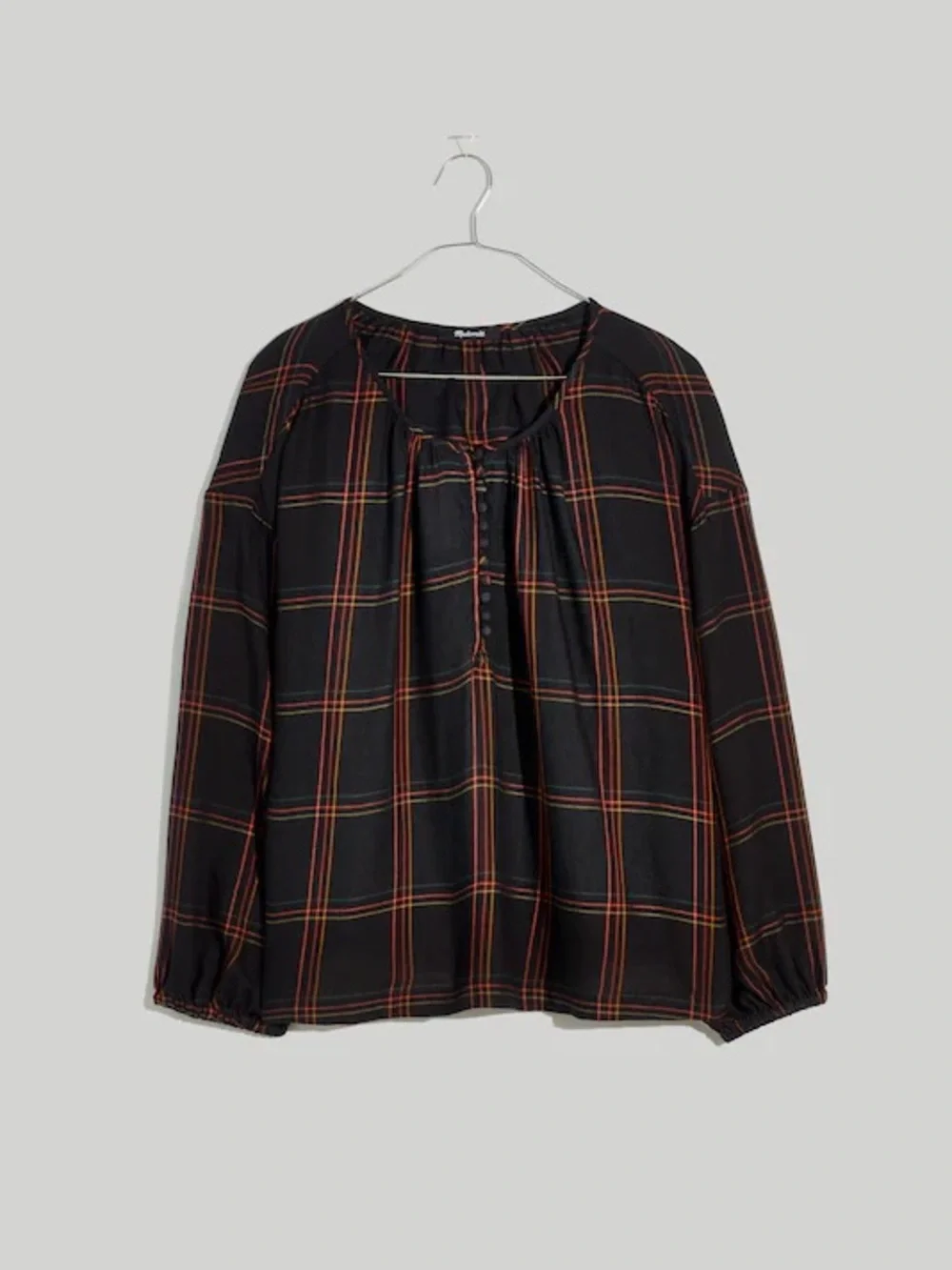 Madewell Skirred Peasant Top in Windowpane Sz XL - Picture 4 of 12